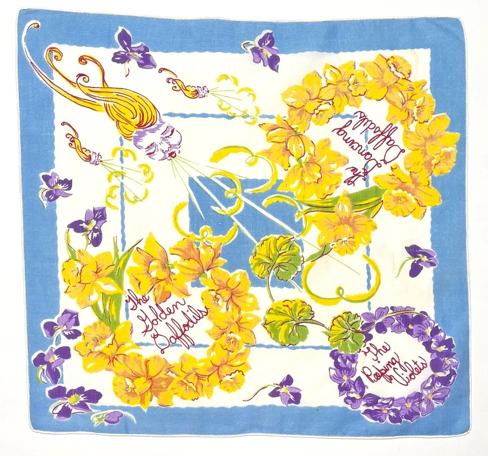 Pañuelo Hankie *LEER* Narcisos Bailando Dorado Violetas Vientos Soplando Foto 2 de 4