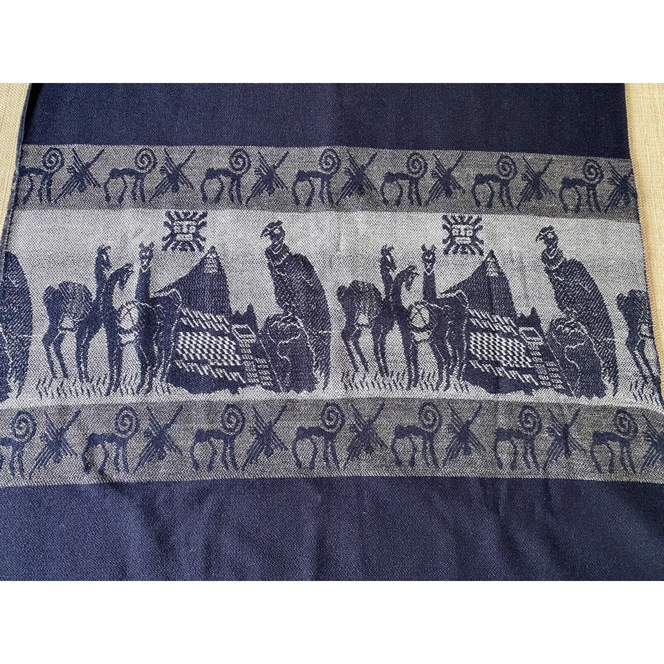 Xales/lenços de lã de alpaca tradição inca peruana - Preto 74x25” - Imagem 3 de 4