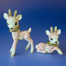 Set Of 2 NWT Retro Pink Gold Ceramic Deer Fawn Christmas 2025 Target Wondershop