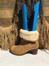 UGG Lynnea Fold Over Brown Leather Shearling Cuff Clog Boot 3204 US Women Size 7