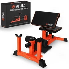 SQUATZ Multi-Function Sissy Squat Machine, Adjustable Squat Bench-Black & Orange