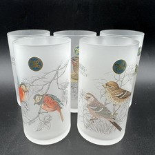 Vintage Hoya Bird Watching Frosted Glasses Tumblers Set of 5 Japan W/ Sticker