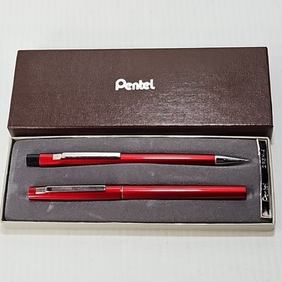 PENTEL QRSH-4 SLIM Red Metal Roller PEen & Mechanical Pencil + Case