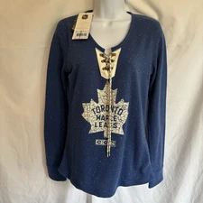 Toronto Maple Leafs CCM Blue Hockey Jersey Shirt With Laces Women’s M New
