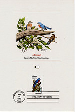 1982 MISSOURI State Bird Stamp FDC Souvenir Fleetwood Proofcard Eastern Bluebird