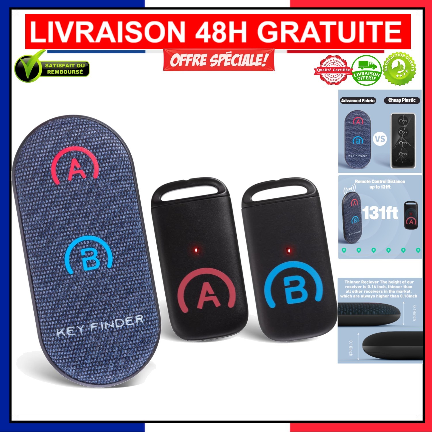 Détecteur de clés Simjar à signal sonore 85dB et longue portée sans fil