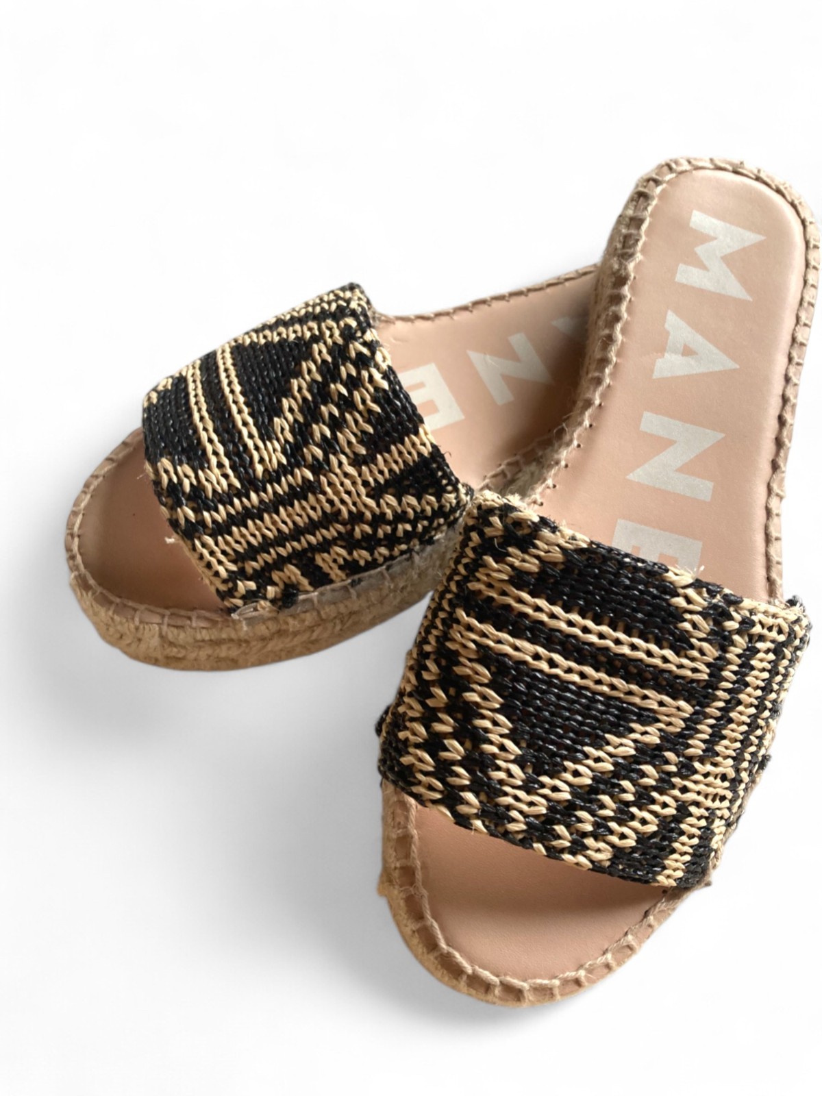 SAOLA MANEBI Espadrillas Motivo Rafia Doppia Suola Slides Yucatán Sandali Nuovi Senza Etichetta 37 6 5