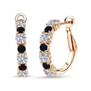 Authentic 2.76 Ct G/H Lab Grown Diamond Black Onyx 18K Rose Gold Plated Silver Earrings