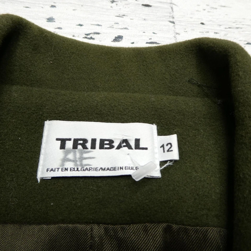 Chaqueta Tribal Para Mujer 12 Verde Lana Mezcla Cachemira Cremallera Completa Forrada Bolsillos Clásica Foto 2 de 4