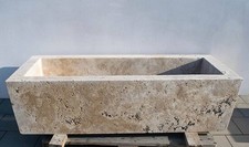Travertin Trog PIENZA Nr. 5 -geschliffen Naturstein Brunnen Steintrog Pflanztrog