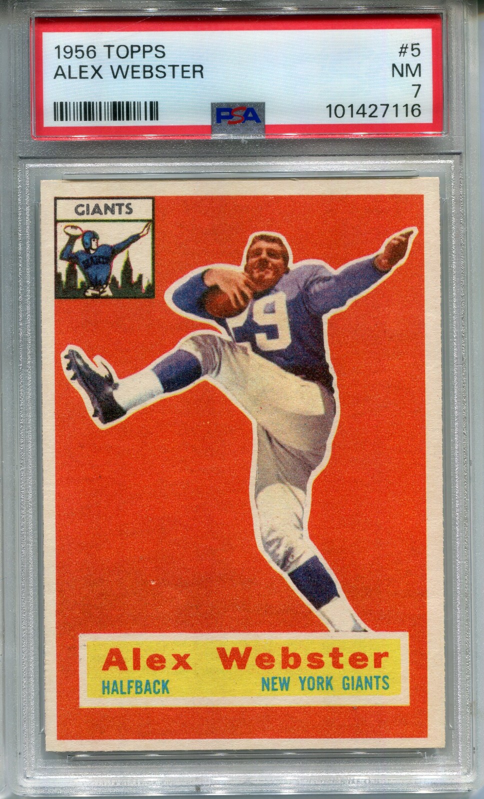 1956 Topps #5 Alex Webster PSA 7 NM New York Giants
