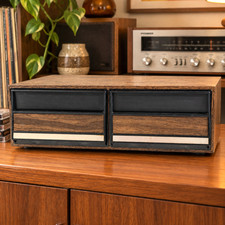 VHS Video Tape Holder Vintage Wood Grain 2 Drawer Holds 24 Tapes VCR Storage