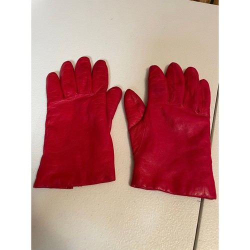 Grandoe red leather gloves size 7 100% cashmere inside 8” - Picture 2 of 8