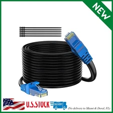 Cat 6 Outdoor Ethernet Cable 250 Ft Black, High Speed Heavy Duty Long Internet N