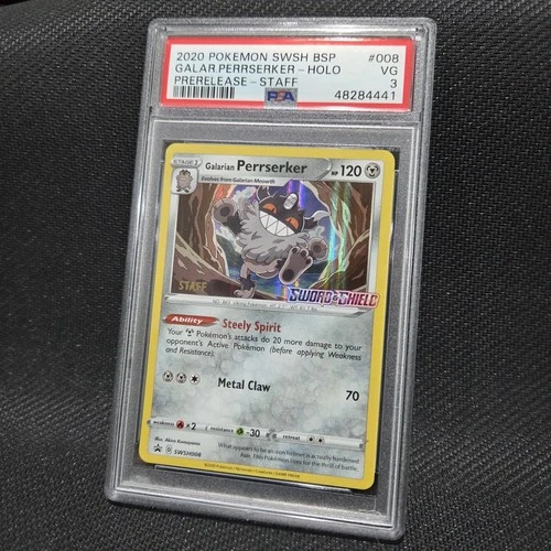 2020 Pokemon: GALARIAN PERRSERKER SWSH008 [Sword Shield] STAFF PRERELEASE PSA 3