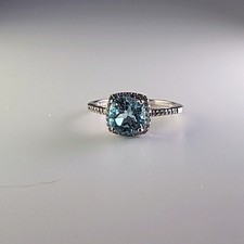 Sterling Silver Blue Topaz Cubic Zirconia Halo Ring Size 8