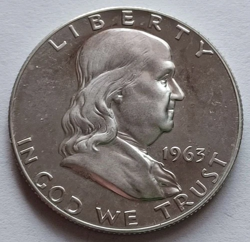 1963 Gem Proof Silver Franklin Halve, 50C Half Dollar coin