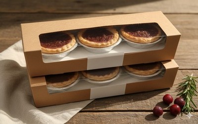Premium 20er Pack Kraft Mince Pie/Tarte Box mit Schaufenster & Schutzeinsatz
