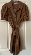 ALICE + OLIVIA BROWN VEGAN FAUX LEATHER OFRA DRESS SIZE 12 NWOT GORGEOUS