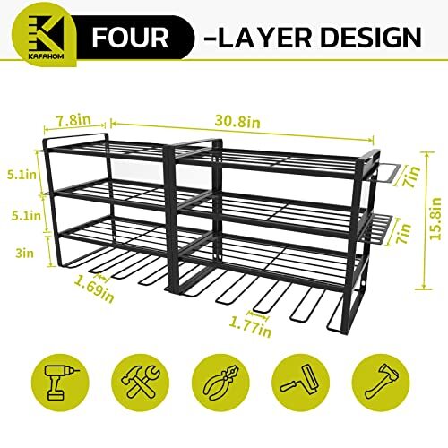 KAFAHOM Power Tool Organizer, 8 Drill Holder Wall Mount, 4 Layers
