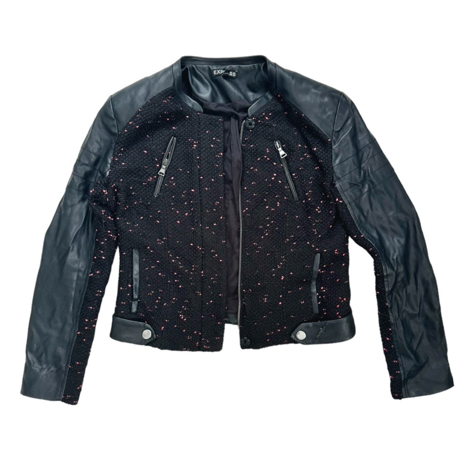 Express Leather Jacket Lined Tweed Motorcycle Lea… - image 7