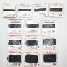Black Natural Silk Thread w Needle 2m Size 0-16 Pearl Stringing Cord,German Made