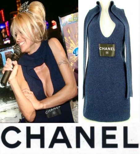 5K Chanel Vintage 2008 Blue Black Logo Sweater Dress 34 36 38 2 4 6 Top 08c S M - Picture 18 of 24