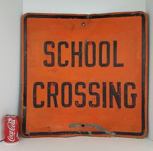 Vtg School Crossing Embossed Metal Road Sign Heavy Retired Pennsylvania DOT 24" - Picture 2 of 9