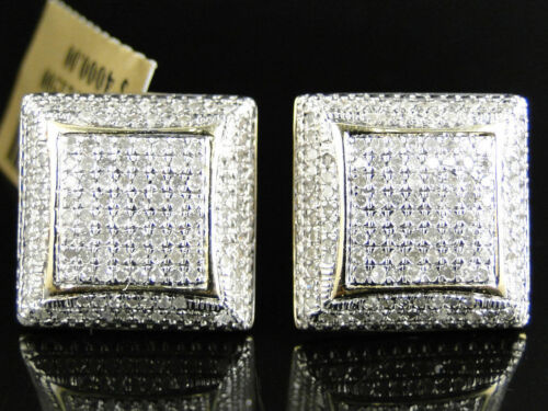 18K Gold Square Cube AAA zircon Stud Earrings for Men Women Wedding Jewelry Gift - Picture 1 of 5