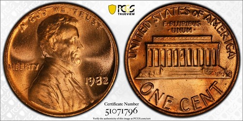 PCGS MS67 RD 1982 Lincoln Memorial Cent Bronze Large Date Red - Bild 1 von 3