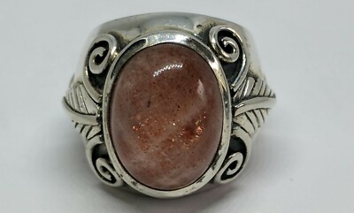Sz 6.25 Statement Dome Style Ring Oval Pink Glittery Stone Swirl Design FREESHIP