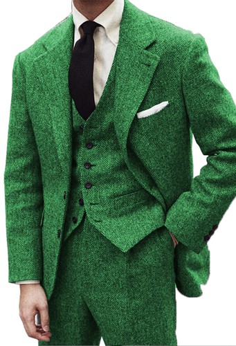 Mens Tweed 3Pcs Suit Vintage Wool Herringbone Formal Tuxedo Suits 42r 44r 46r - Picture 13 of 22