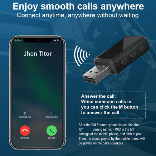 USB Bluetooth 5.3 Wireless Car FM Transmitter Aux Stereo Audio Receiver Adapter - Foto 7 di 14