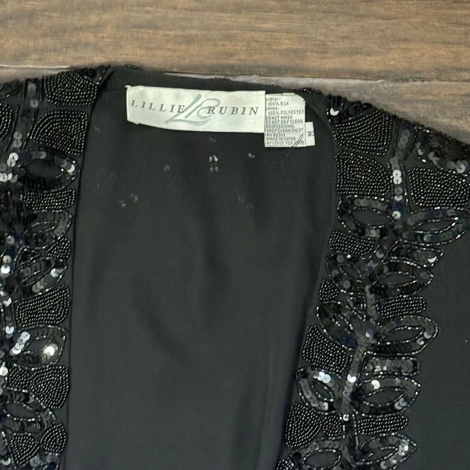 Blazer feminino vintage Lillie rubi M preto seda miçangas brilho jaqueta cidade menina - Imagem 2 de 4