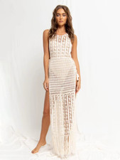 S-XL Copricostume In Pizzo Bianco Sexy Con Tagli A Rete E Frange NUOVO