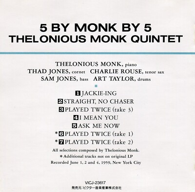 Thelonious Monk Quintet – 5 By Monk By 5, VICJ-23617, Japan, Obi