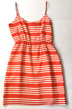 J. Crew Shift Dress Women size 6 Orange White Striped Polyester Spaghetti Strap
