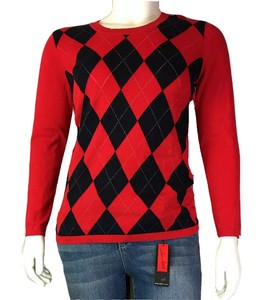 black and red argyle sweater