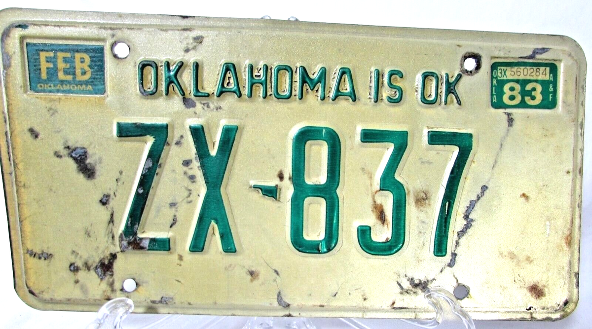 RIKA Vintage Oklahoma is OK 1981 Car Truck License Plate ZX 837 State