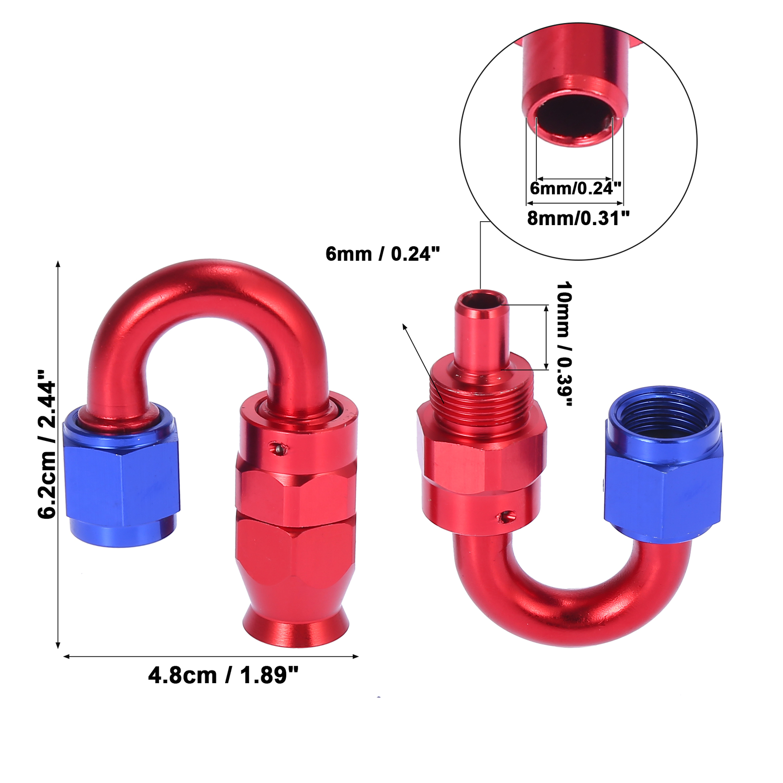 2pcs AN6 3/8" 180 Degree Swivel Car Hose End Fitting for PTFE Fuel Line