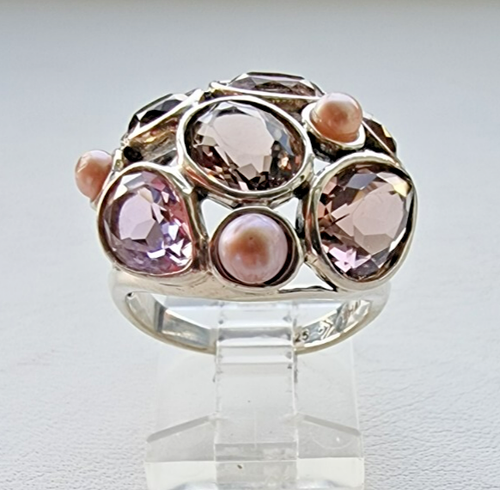 SILPADA 925 STERLING SILVER ''SWEET EMBRACE'' PINK GEMSTONE PEARL RING SIZE 7.25