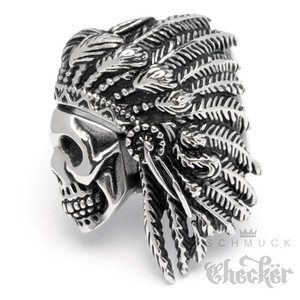 Grosser Indianer Ring Hauptling Totenkopf Skull Western Silber 316l Edelstahl Ebay