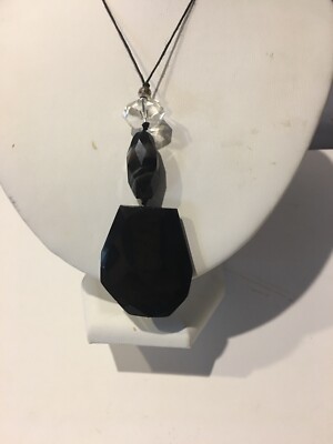 EXQUISITE HUGE GENUINE BLACK ONYX GEMSTONE & CRYSTAL BEAD CHOKER NECKLACE 15''