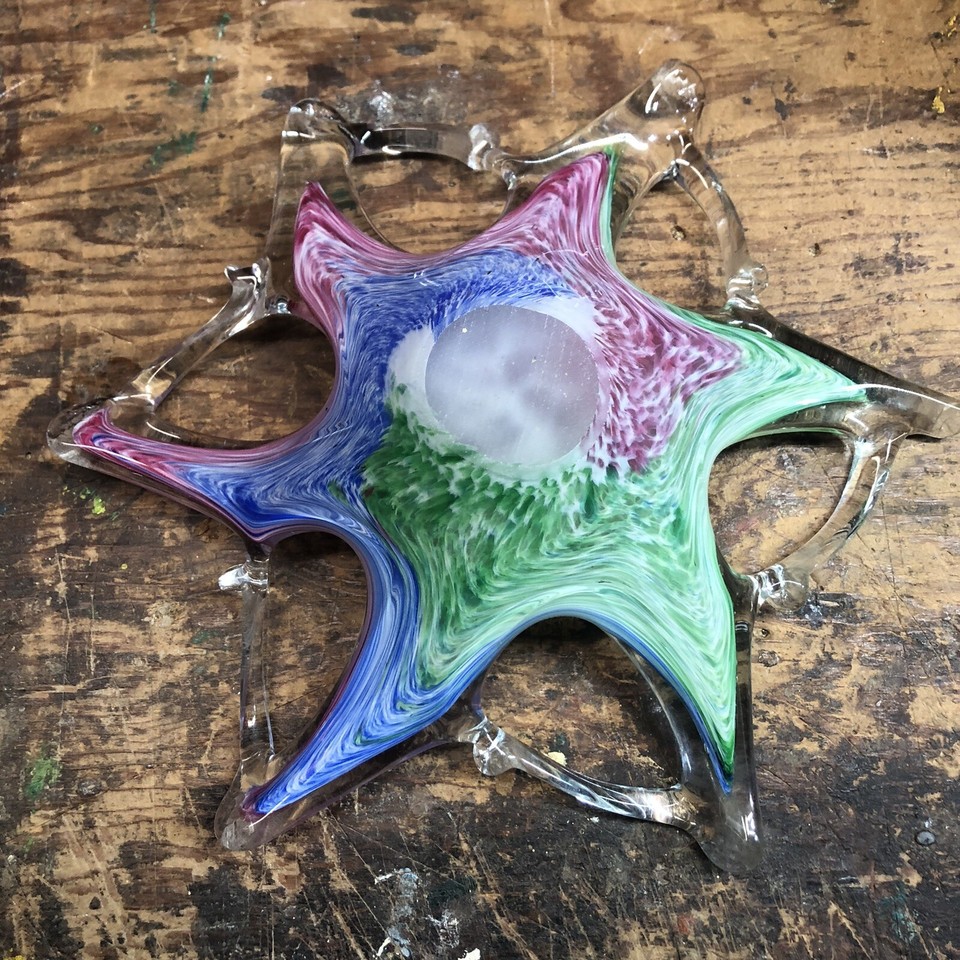 Murano Art Glass Starfish Bowl Handblown Vintage Candy Dish 9" Blue