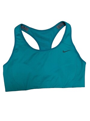 Nike Women's Size Medium Dri-Fit Racerback Sports Bra Teal Blue Mesh Gray Swoosh | eBay