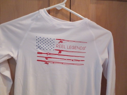 little kids REEL LEGENDS L/S SHIRT RASH GUARD FLAG size L (6) white summer ready - Picture 3 of 9