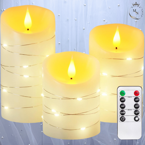 Flameless LED Candles With Starry Lights - 3-Pack Pink Wax Candles With Remote & Timer