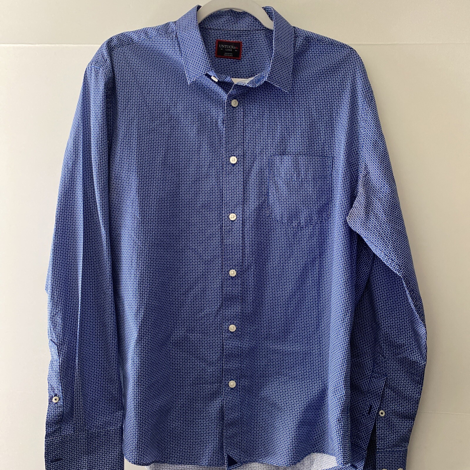 UNTUCKit Men's Blue Print Long Sleeve 100 Cotton Large Button Down