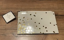 Kate Spade New York Cream with Gold Confetti Pencil Pouch Bag  NEW WITH TAGS