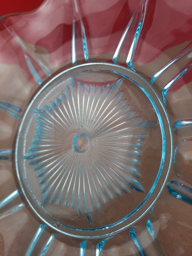 blue midcentury vintage pressed glass vintage plate - scratched but very pretty - Picture 10 of 19